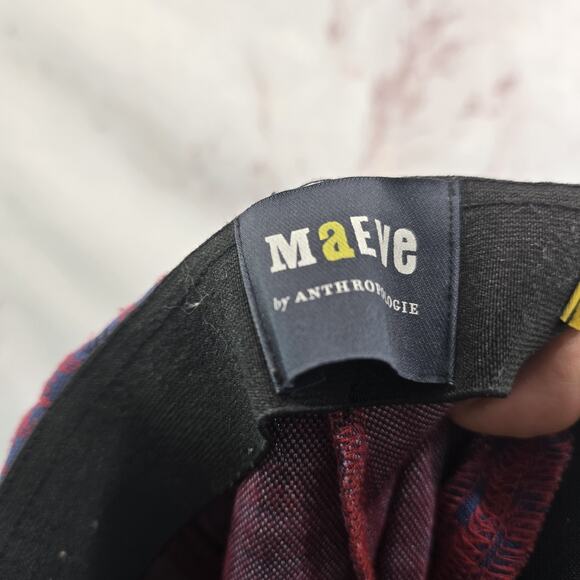 Anthropologie Pants Womens Large Red Blue Plaid High Rise Flare Pull On Maeve - Picture 3 of 14